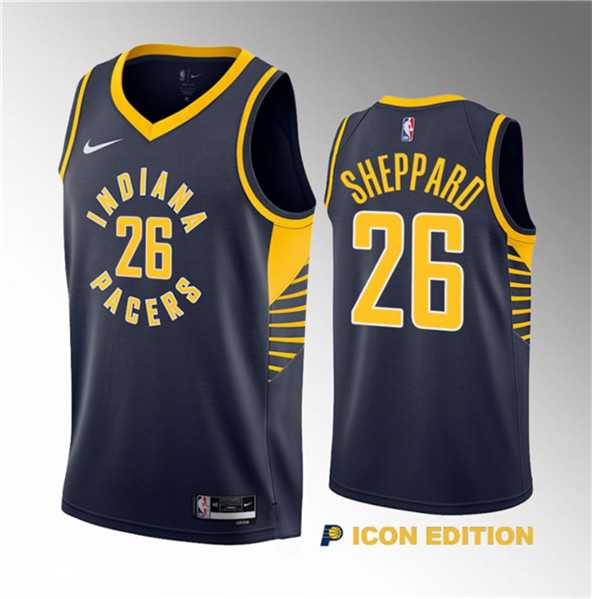 Mens Indiana Pacers #26 Ben Sheppard Navy 2023 Draft Icon Edition Stitched Basketball Jersey Dzhi